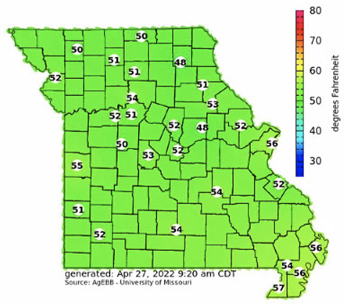 map of Missouri counties all colored green