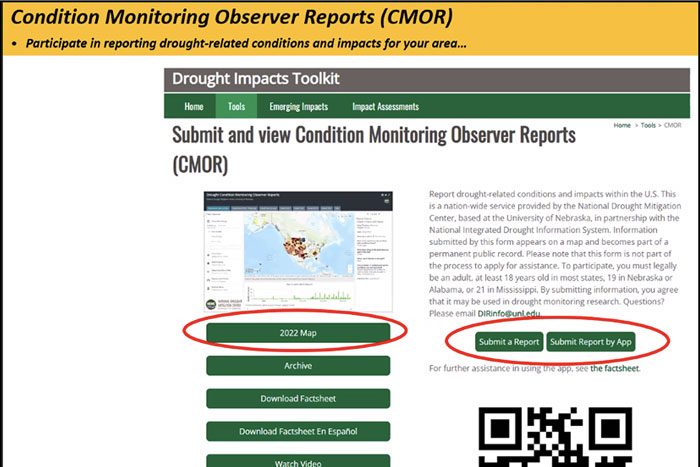 screen shot of the drought monitoring registration page