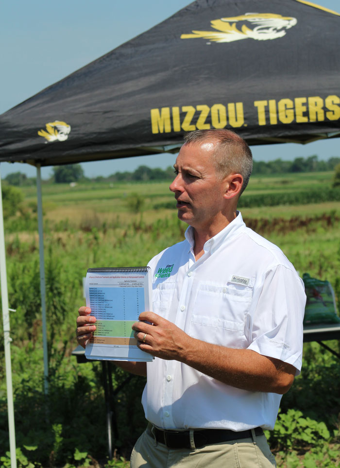 Dr. Bradley shares information pertaining to herbicide resistant Marestail at the 2017 Field Day