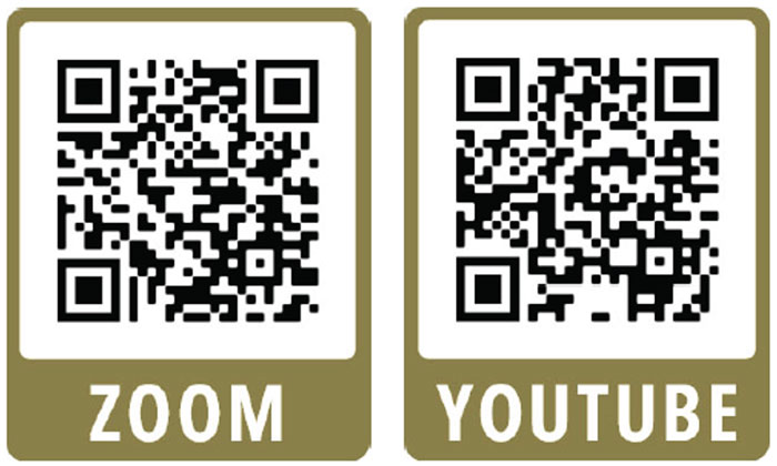 2 scanable QR codes labled 'ZOOM' and 'YOUTUBE'