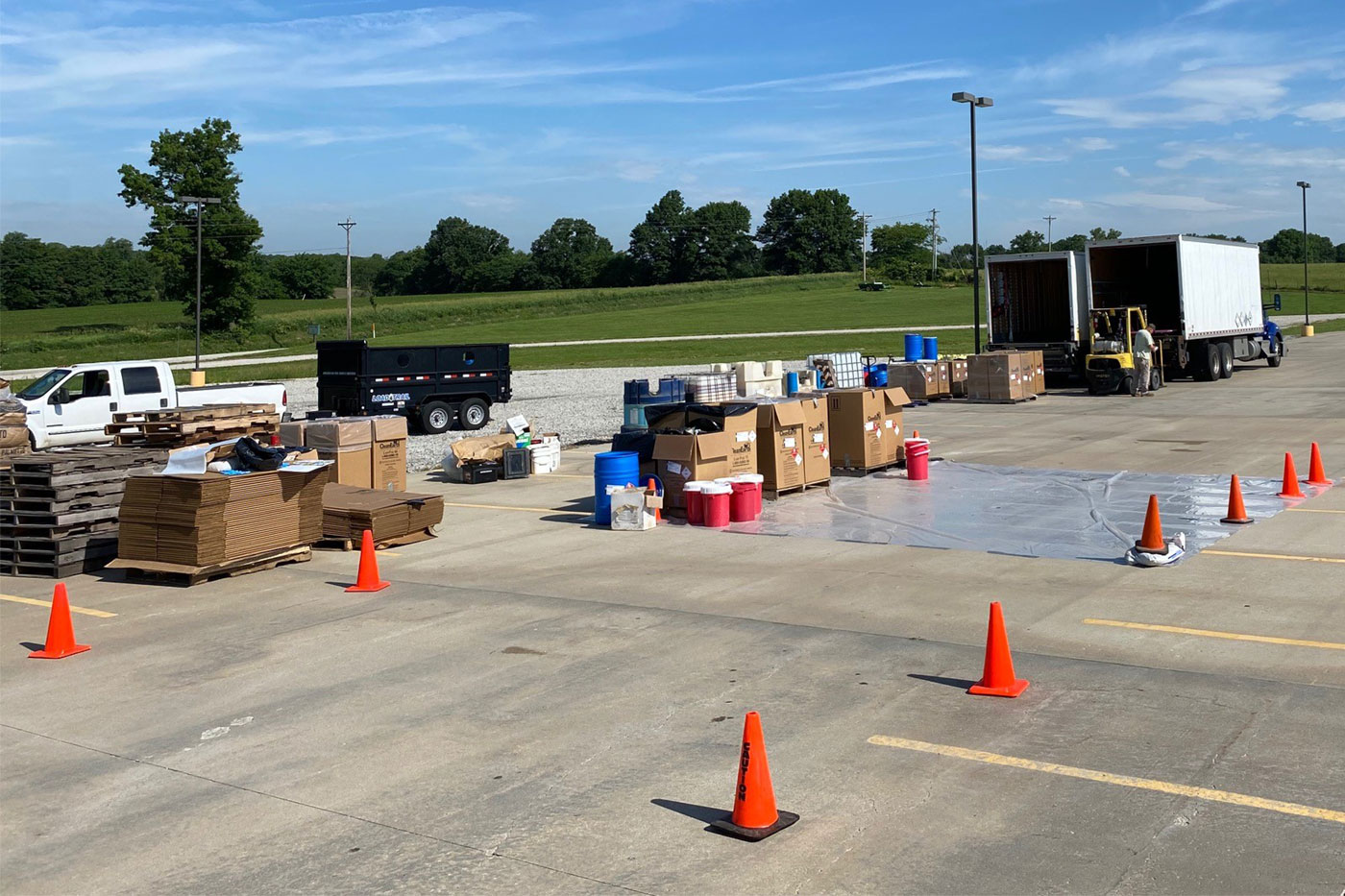 box truck in an empty parking lot