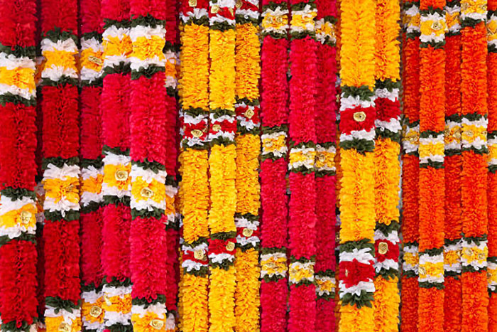 garlands of colorful flowers